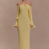 Sandrine Off Shoulder Knit Maxi Dress – Lemon Sandrine Off Shoulder Knit Maxi Dress – Lemon