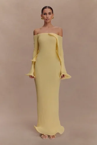 Sandrine Off Shoulder Knit Maxi Dress – Lemon