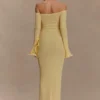 Sandrine Off Shoulder Knit Maxi Dress – Lemon Sandrine Off Shoulder Knit Maxi Dress – Lemon