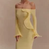 Sandrine Off Shoulder Knit Maxi Dress – Lemon Sandrine Off Shoulder Knit Maxi Dress – Lemon