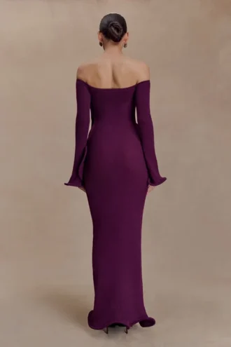 Sandrine Off Shoulder Knit Maxi Dress – Plum