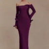 Sandrine Off Shoulder Knit Maxi Dress – Plum Sandrine Off Shoulder Knit Maxi Dress – Plum