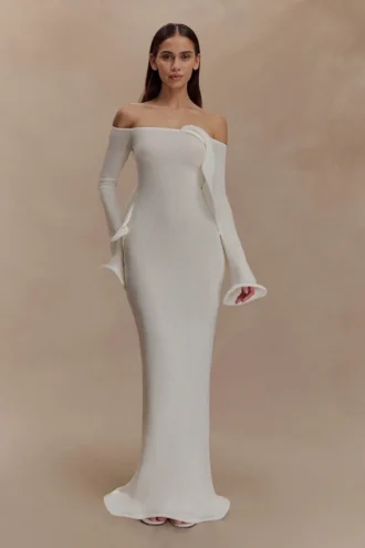 Sandrine Off Shoulder Knit Maxi Dress – White