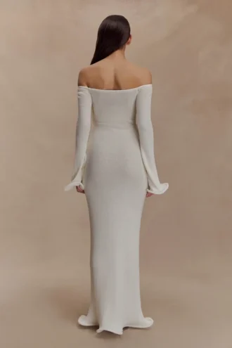 Sandrine Off Shoulder Knit Maxi Dress – White