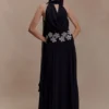 Santal Floral Chiffon Halter Maxi Dress – Black