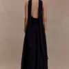 Santal Floral Chiffon Halter Maxi Dress – Black