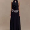 Santal Floral Chiffon Halter Maxi Dress – Black