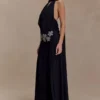 Santal Floral Chiffon Halter Maxi Dress – Black