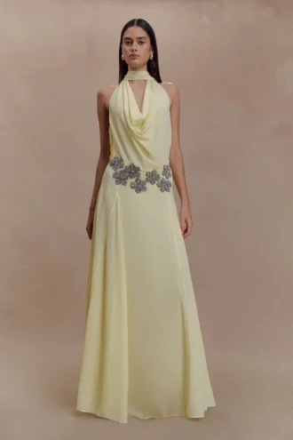 Santal Floral Chiffon Halter Maxi Dress – Lemon