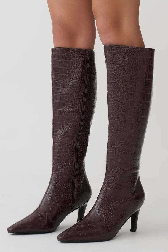 Sarah Faux Leather Crocodile Boot – Chocolate Sarah Faux Leather Crocodile Boot – Chocolate