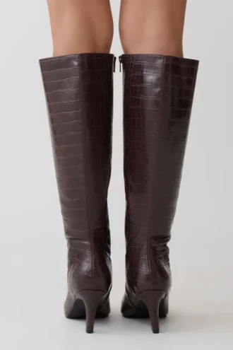 Sarah Faux Leather Crocodile Boot – Chocolate Sarah Faux Leather Crocodile Boot – Chocolate