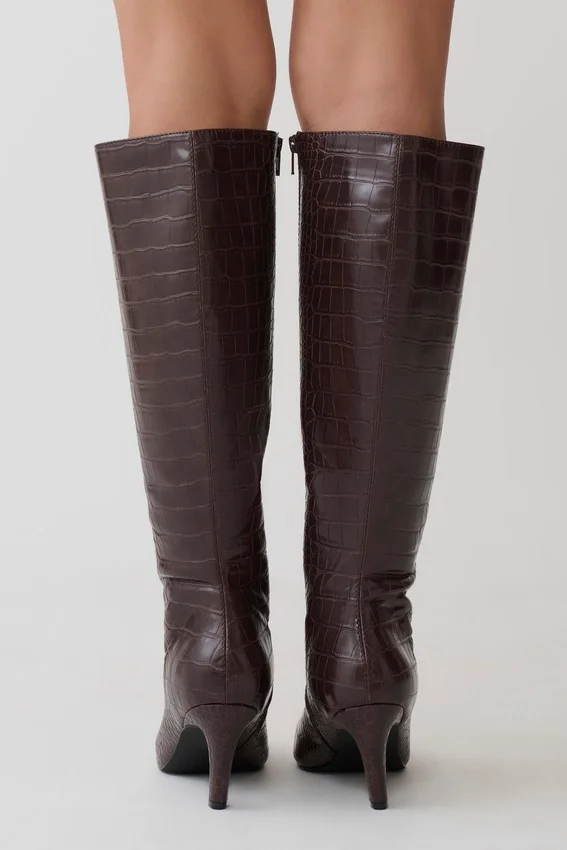 Sarah Faux Leather Crocodile Boot – Chocolate Sarah Faux Leather Crocodile Boot – Chocolate