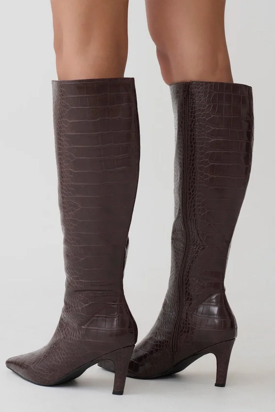 Sarah Faux Leather Crocodile Boot – Chocolate Sarah Faux Leather Crocodile Boot – Chocolate