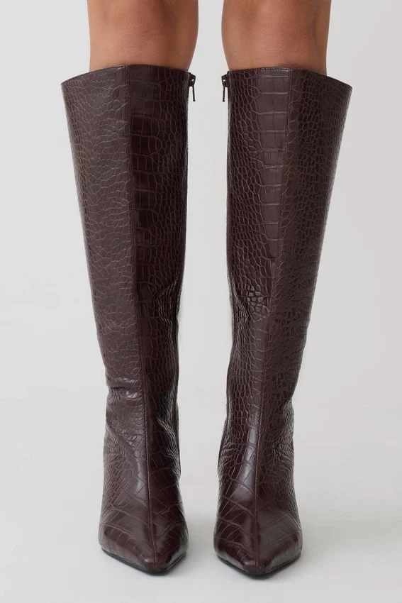 Sarah Faux Leather Crocodile Boot – Chocolate Sarah Faux Leather Crocodile Boot – Chocolate