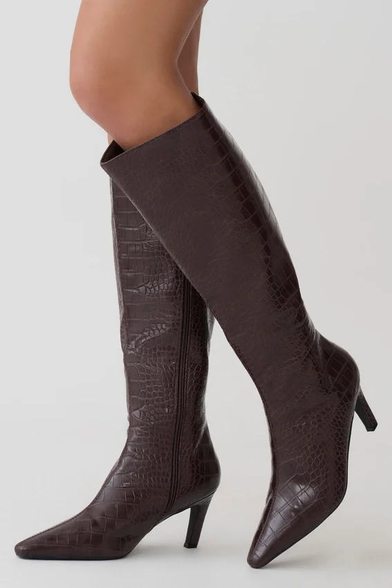 Sarah Faux Leather Crocodile Boot – Chocolate Sarah Faux Leather Crocodile Boot – Chocolate