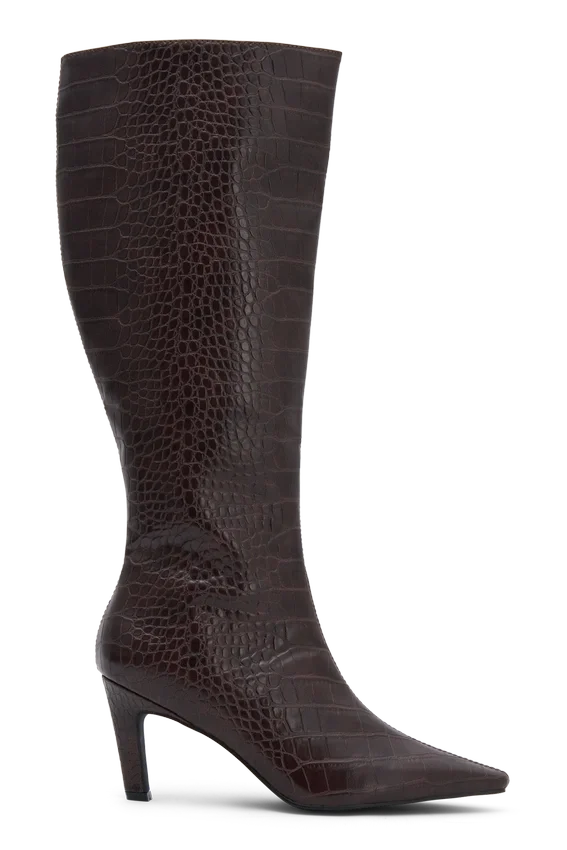 Sarah Faux Leather Crocodile Boot – Chocolate Sarah Faux Leather Crocodile Boot – Chocolate
