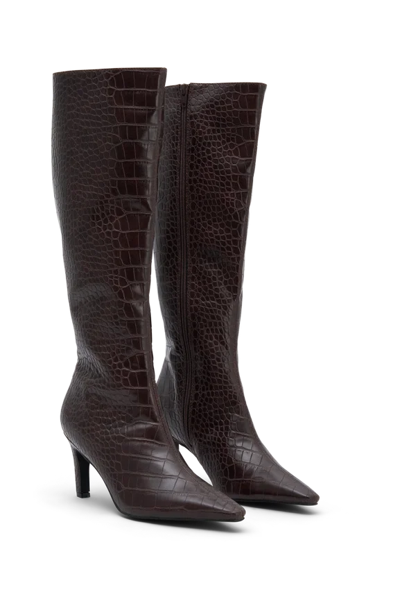 Sarah Faux Leather Crocodile Boot – Chocolate Sarah Faux Leather Crocodile Boot – Chocolate