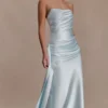 Sarah Strapless Maxi Dress With Waist Tie – Ice Blue Sarah Strapless Maxi Dress With Waist Tie – Ice Blue