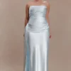 Sarah Strapless Maxi Dress With Waist Tie – Ice Blue Sarah Strapless Maxi Dress With Waist Tie – Ice Blue