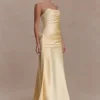 Sarah Strapless Maxi Dress With Waist Tie – Lemon Sarah Strapless Maxi Dress With Waist Tie – Lemon