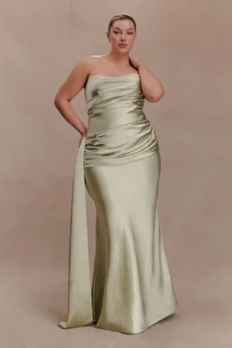 Sarah Strapless Maxi Dress With Waist Tie – Sage