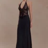 Sascha Lace And Satin Halter Maxi Dress – Black Sascha Lace And Satin Halter Maxi Dress – Black