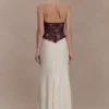 Sascha Lace And Satin Halter Maxi Dress – Ivory/Chocolate Sascha Lace And Satin Halter Maxi Dress – Ivory/Chocolate