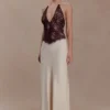 Sascha Lace And Satin Halter Maxi Dress – Ivory/Chocolate Sascha Lace And Satin Halter Maxi Dress – Ivory/Chocolate