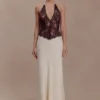 Sascha Lace And Satin Halter Maxi Dress – Ivory/Chocolate Sascha Lace And Satin Halter Maxi Dress – Ivory/Chocolate