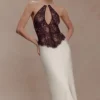 Sascha Lace And Satin Halter Maxi Dress – Ivory/Chocolate Sascha Lace And Satin Halter Maxi Dress – Ivory/Chocolate