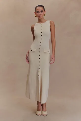 Sawyer Sleeveless Buttoned Maxi Dress – Ivory
