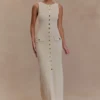 Sawyer Sleeveless Buttoned Maxi Dress – Ivory Sawyer Sleeveless Buttoned Maxi Dress – Ivory