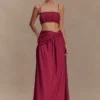 Scottie Gathered Linen Knot Maxi Skirt – Wine Scottie Gathered Linen Knot Maxi Skirt – Wine