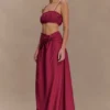 Scottie Gathered Linen Knot Maxi Skirt – Wine Scottie Gathered Linen Knot Maxi Skirt – Wine