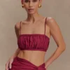 Scottie Shirred Linen Bandeau – Wine Scottie Shirred Linen Bandeau – Wine