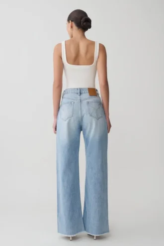 Sebastian Straight Leg Denim Jeans With Fray Hem – Washed Light Blue