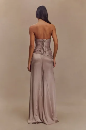 Serena Strapless Taffeta Maxi Dress – Bronze Taupe