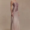 Serena Strapless Taffeta Maxi Dress – Bronze Taupe Serena Strapless Taffeta Maxi Dress – Bronze Taupe