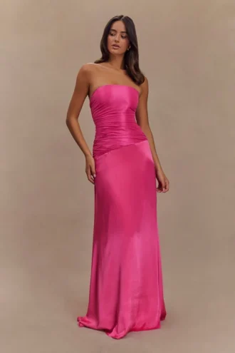 Serena Strapless Taffeta Maxi Dress – Crimson Pink