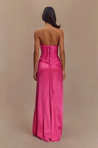 Serena Strapless Taffeta Maxi Dress – Crimson Pink