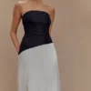 Serena Strapless Taffeta Maxi Dress – White/Black Serena Strapless Taffeta Maxi Dress – White/Black