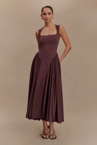 Sharon Scuba Jersey Midi Dress – Cacao Brown