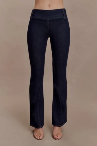 Shelly Flared Denim Jeans – Washed Indigo Blue