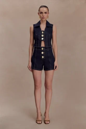 Demi High Waisted Denim Shorts – Washed Indigo Blue
