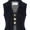 Shona Denim Vest With Decorative Buttons – Washed Indigo Blue Shona Denim Vest With Decorative Buttons – Washed Indigo Blue