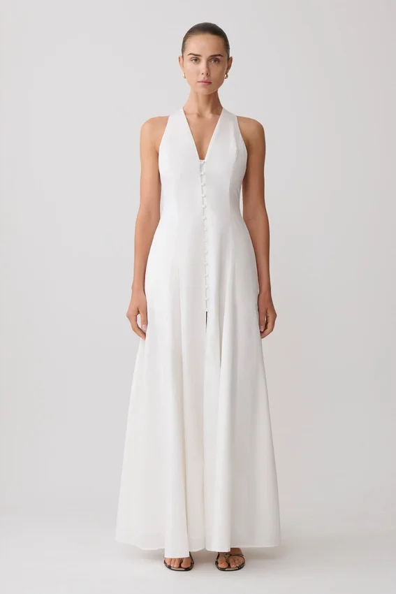 Sienna Button Down Maxi Dress – White Sienna Button Down Maxi Dress – White