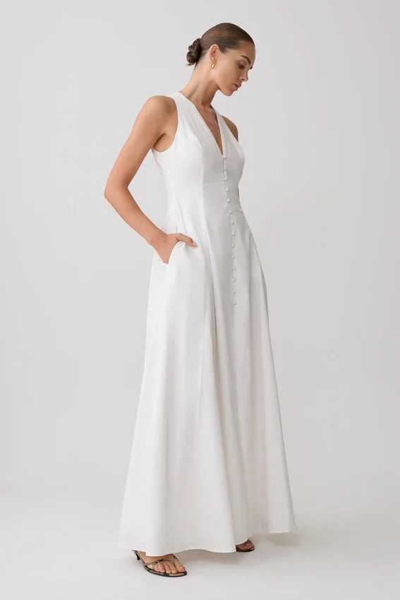 Sienna Button Down Maxi Dress – White Sienna Button Down Maxi Dress – White