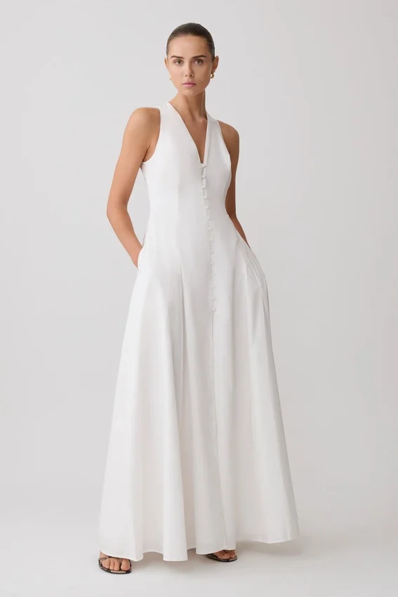 Sienna Button Down Maxi Dress – White Sienna Button Down Maxi Dress – White
