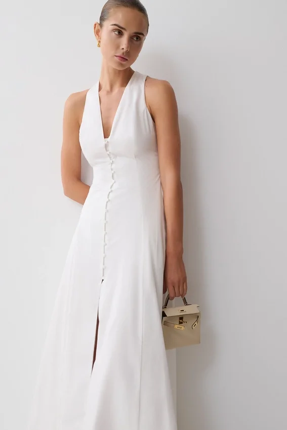 Sienna Button Down Maxi Dress – White Sienna Button Down Maxi Dress – White