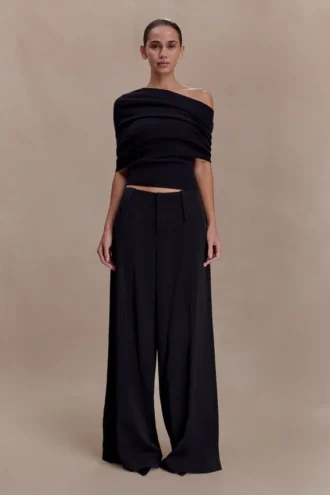 Sierra Asymmetrical Cashmere Blend Knit Top – Black